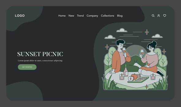 Couple enjoying a sunset picnic vector