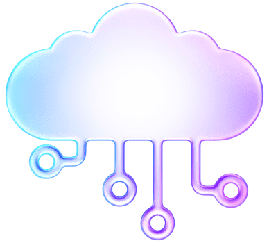 3D glass style purple blue cloud icon with circuit lines, representing cloud computing, storage, and networking png