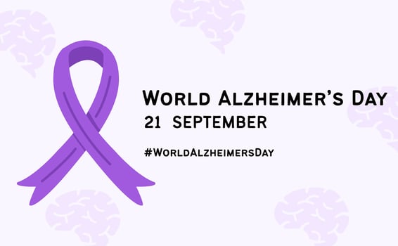 Modern World Alzheimer Day banner with awareness ribbon, brain icons, and campaign message. Concept of dementia prevention and support. Poster template for social media. flat style illustration vector