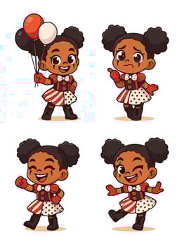 Cute Girl Clown Character Set with Colorful Expressions vector