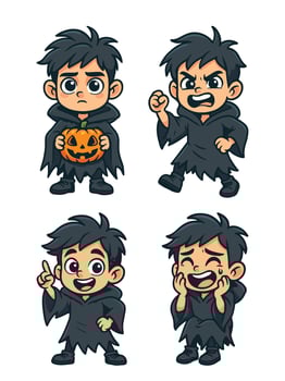 Cartoon Halloween Character in Black Costume Expressing Emotions vector