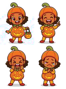 Adorable Halloween Pumpkin Character Set vector