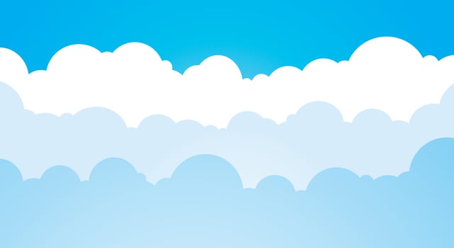 Cartoon illustration background of white clouds in blue sky vector