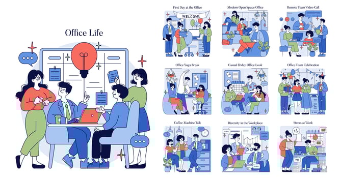 Modern office life and team interactions vector