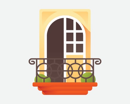 Charming Balcony with Arched Door and Window Design vector
