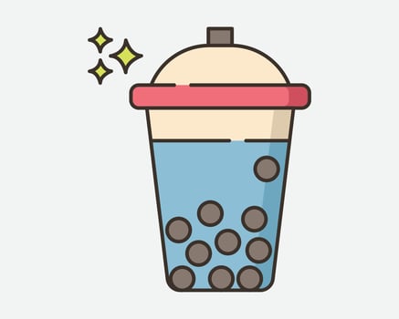 Refreshing Blue Bubble Tea Drink with Tapioca Pearls and Sparkles vector