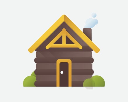 Cozy Log Cabin Surrounded by Greenery and Smoke from Chimney vector