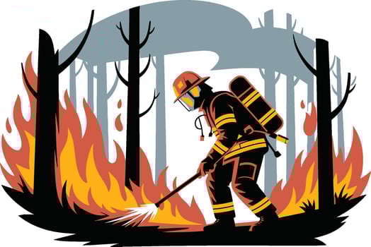 Firefighter Battling Forest Fire blaze flames vector