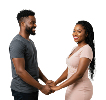 African couple smiling and holding hands. png