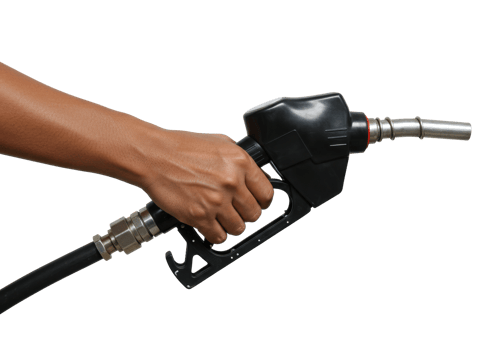 Hand of young adult with fuel pump isolated. png