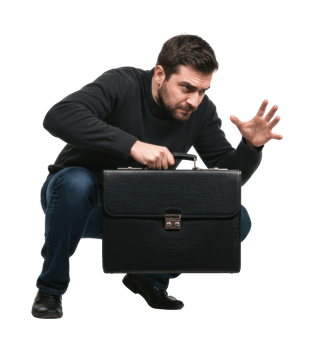 Caucasian male adult holding briefcase with intense expression. png