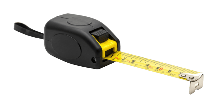 Sturdy black tape measure with yellow retractable blade. png