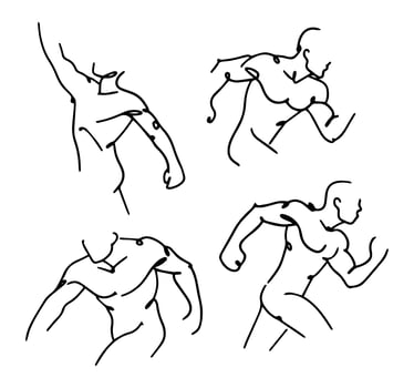 Set of male silhouettes in dynamic poses. vector