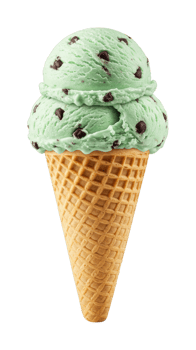 Mint chocolate chip ice cream cone with waffle cone. png