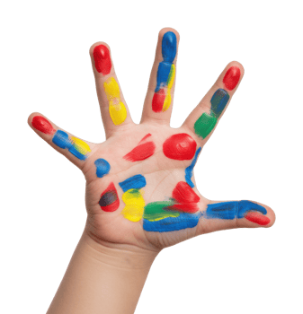 Child's hand with colorful paint. png