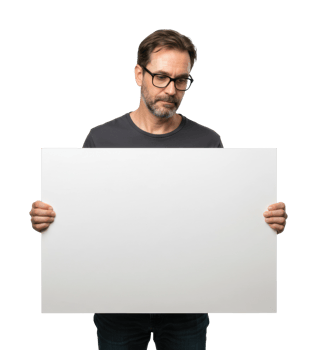 Caucasian male adult holding blank white sign. png