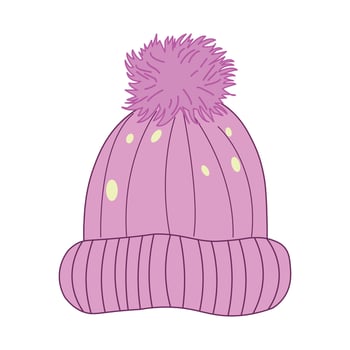 Light Purple Beanie Hat with Yellow Dots and Pink Pom-Pom vector