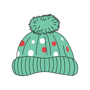 Green Polka Dot Beanie Hat with Green Pom-Pom vector