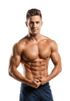 Muscular male flexing muscles in. png
