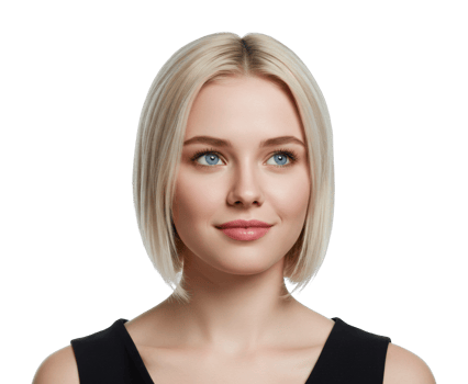 Blonde young female with short hair smiling. png