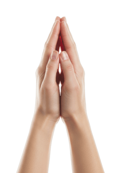 Caucasian female adult hands in prayer gesture. png