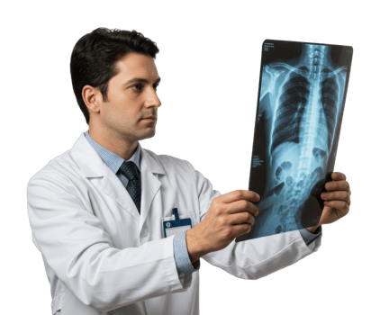 Male doctor examining chest x ray scan diagnosis medical expertise young adult. png