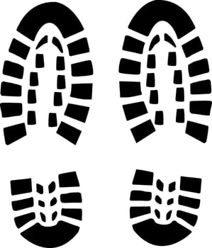 Black bootprints showing soles and heels on white background vector