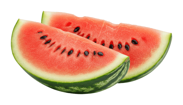Fresh juicy watermelon slices with seeds and ripe red flesh. png
