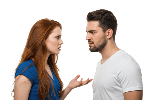 Caucasian young female and male in intense argument. png