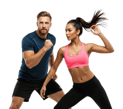 Fit young male and hispanic female in athletic gear exercising together. png