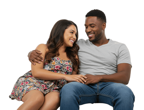 Happy young hispanic female and african male couple smiling together. png