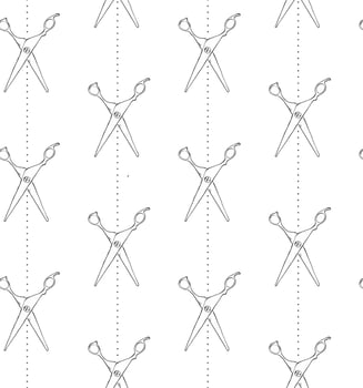 Scissors And Dots Barber Accessory Hair Salon seamless pattern. graphic line ink illustration. For poster, flyer, banner, invitation, social media, party or sale, logo, web, package, sticker. vector
