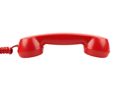 Red vintage telephone handset with curled cord. png