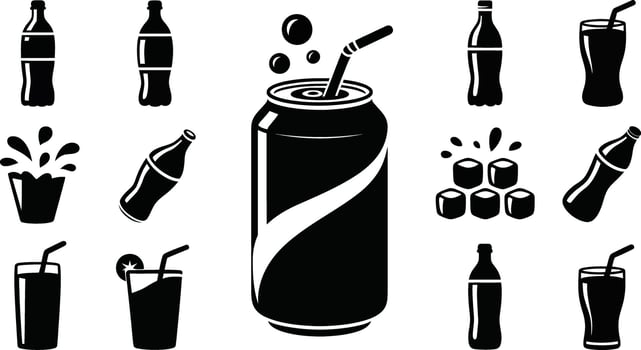 a set of icons for soda and other drinks vector