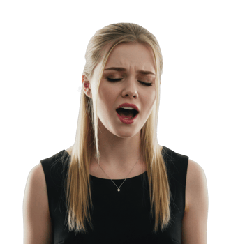 Young female singing passionately with eyes closed. png