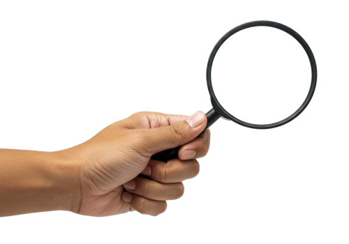 African american hand holding magnifying glass against white for search concept. png
