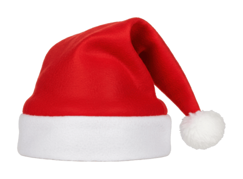 Classic santa hat with red velvet and white trim for festive holiday celebrations. png