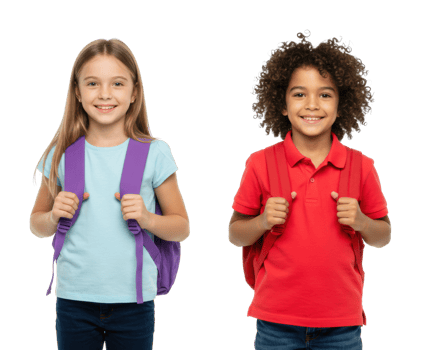 Smiling and african children with backpacks. png