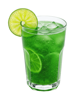 Refreshing green lime soda with ice and lime slice in a glass. png