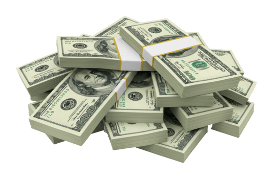 Stacks of hundred dollar bills piled together representing wealth and financial abundance. png