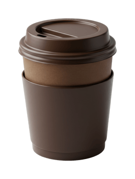 Brown reusable coffee cup with lid for sustainable and convenient hot beverage enjoyment. png