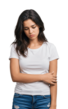 Young caucasian female in casual wear appears thoughtful. png