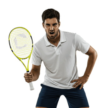 Determined young caucasian male tennis player holding racket in action pose. png