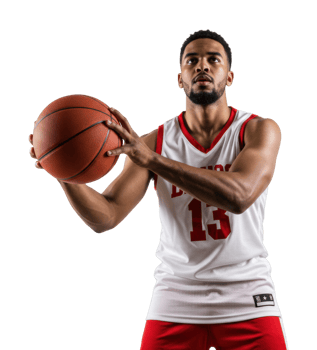 African male young basketball player preparing to shoot in uniform. png