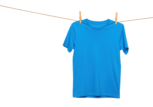 Blue t shirt hanging on clothesline displaying simple casual style. png