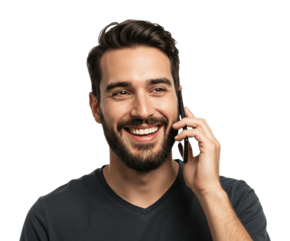 Smiling young male talking on smartphone. png