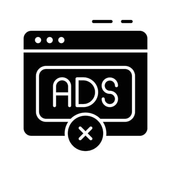 Easy to use glyph icon showing ad blocking popup vector