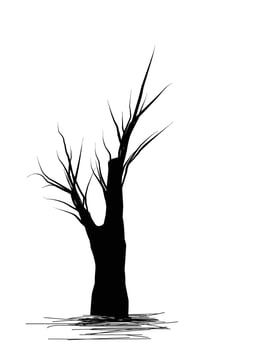 A black and white drawing of a tree in the water vector