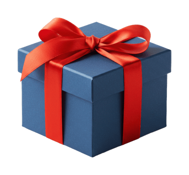 Blue gift box with red ribbon bow. png