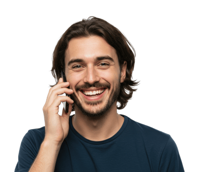 Smiling male talking on smartphone. png